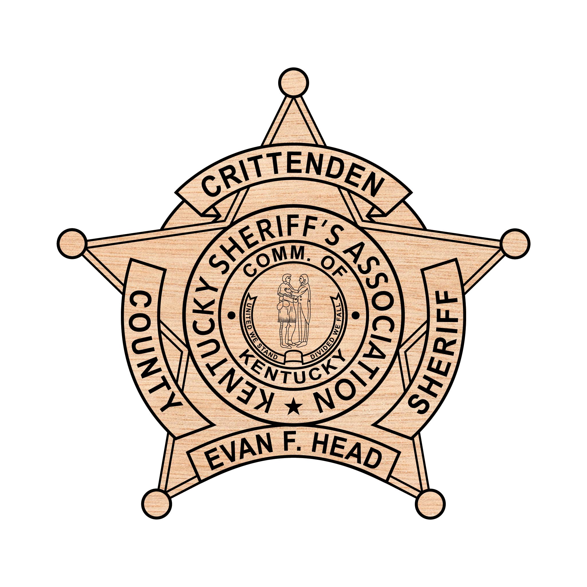 Crittenden County Kentucky Sheriff Star Badge SVG for CNC

Kentucky Sheriff's Association Badge Vector for Laser Engraving

Crittenden County KY Sheriff Emblem for Wood Carving

Professional Kentucky Law Enforcement Star Design

Crittenden County Sheriff SVG Logo for CNC Router Projects