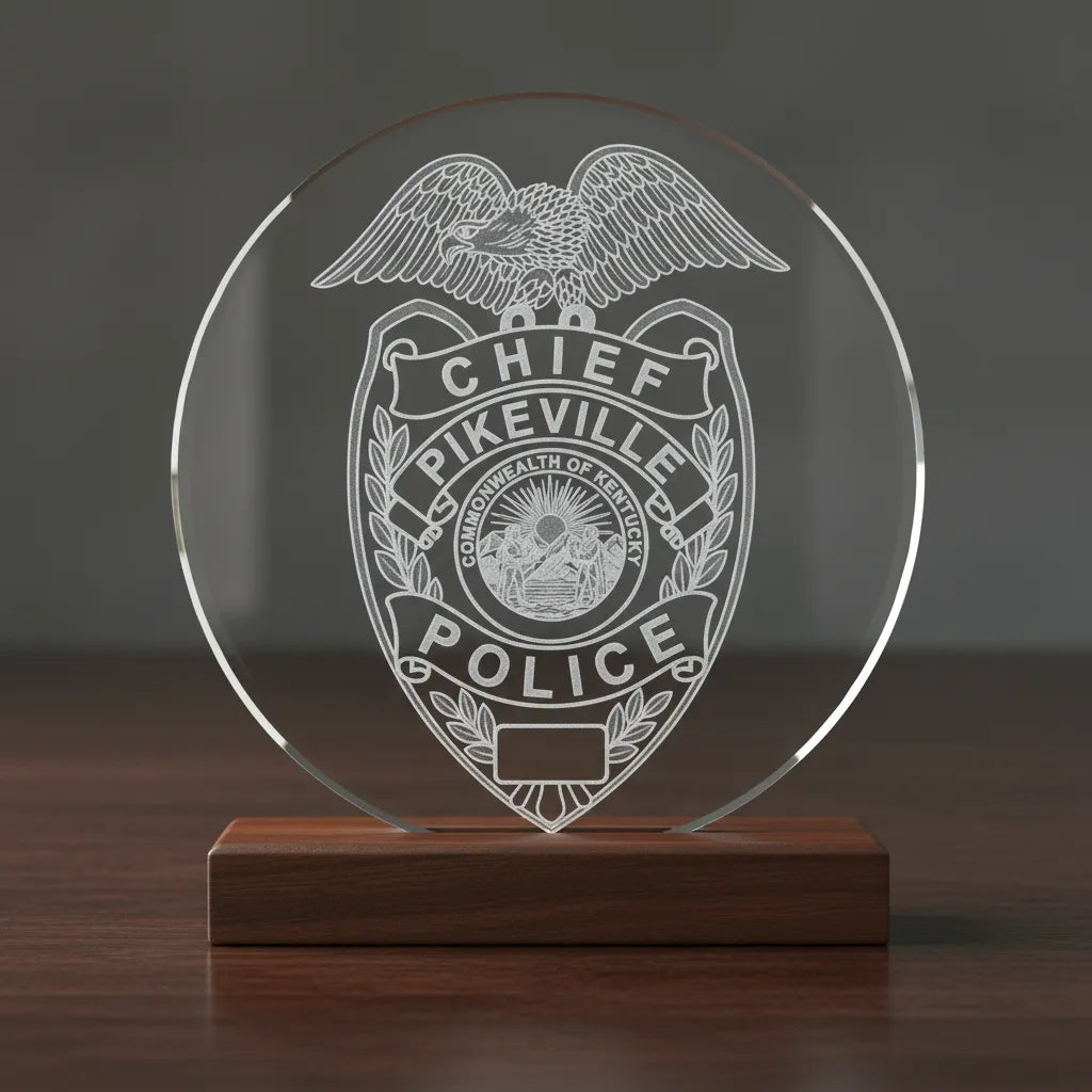 Pikeville Police Chief Badge SVG

Kentucky Law Enforcement Vector Design

Eagle Shield Police Badge Engraving File

Pikeville KY Police Sign CNC File

Commonwealth of Kentucky Seal Vector for Lasers