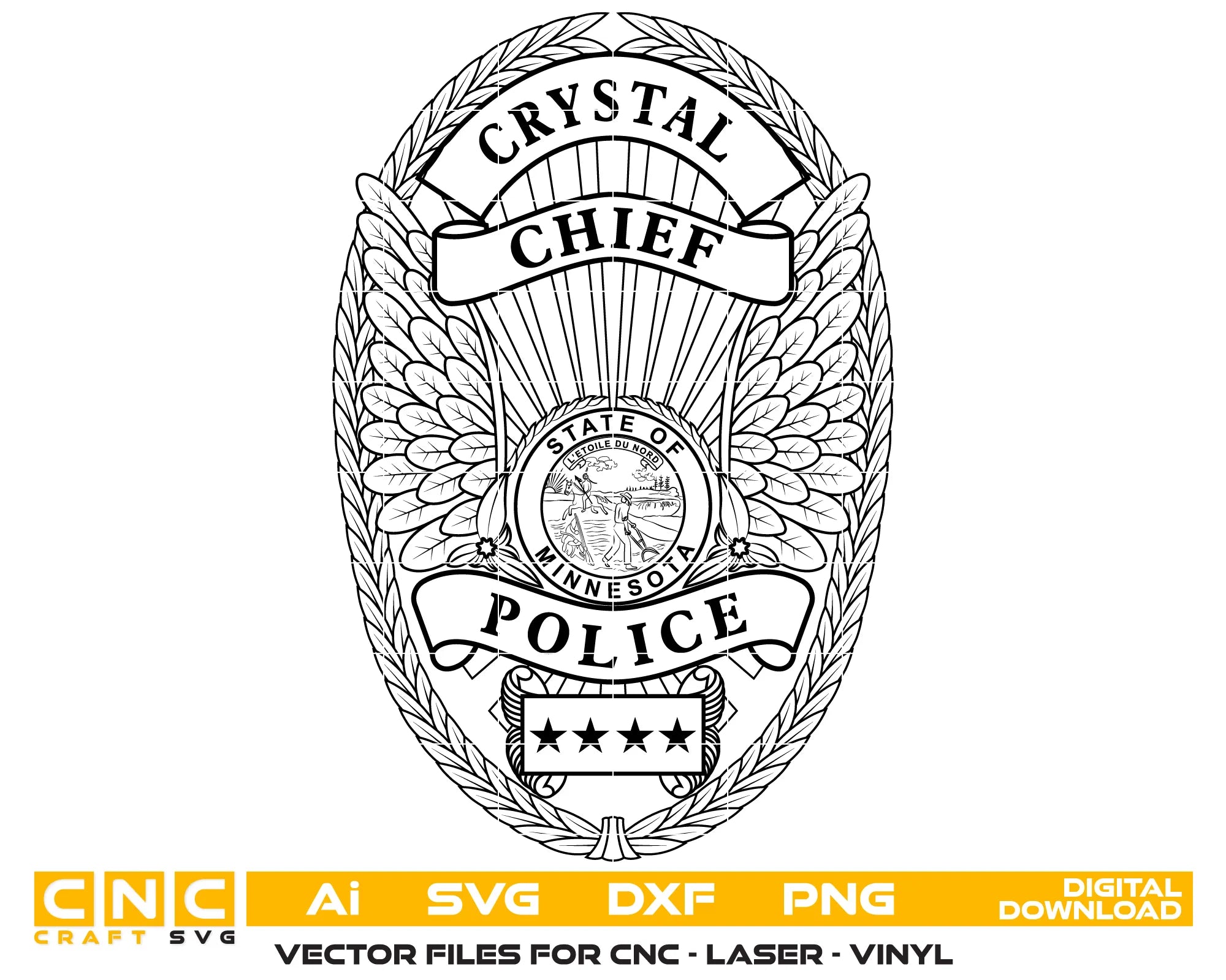 Crystal Police Chief Badge SVG Minnesota Law Enforcement Vector