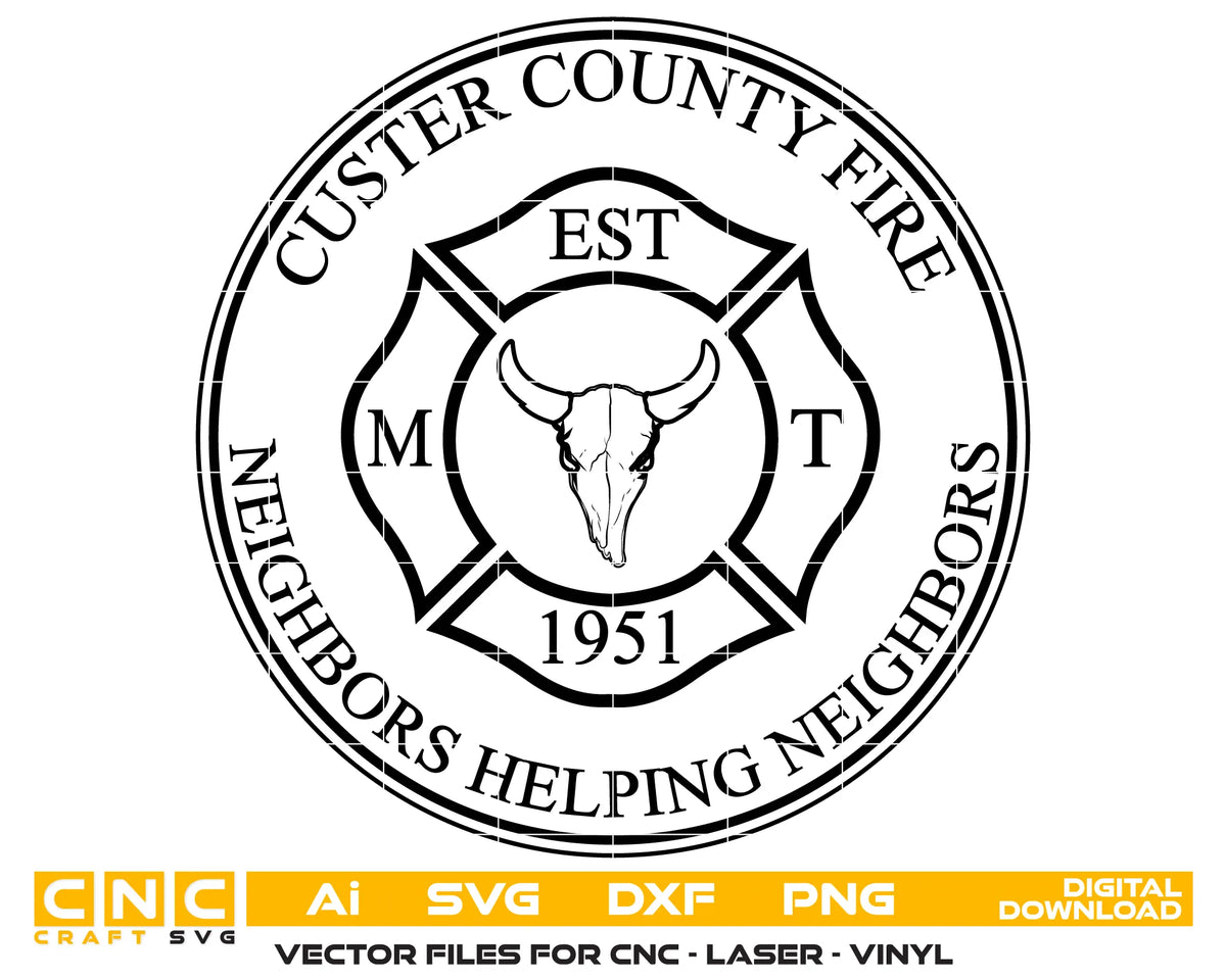 Custer County Fire Department Badge Montana SVG Fire Rescue Vector