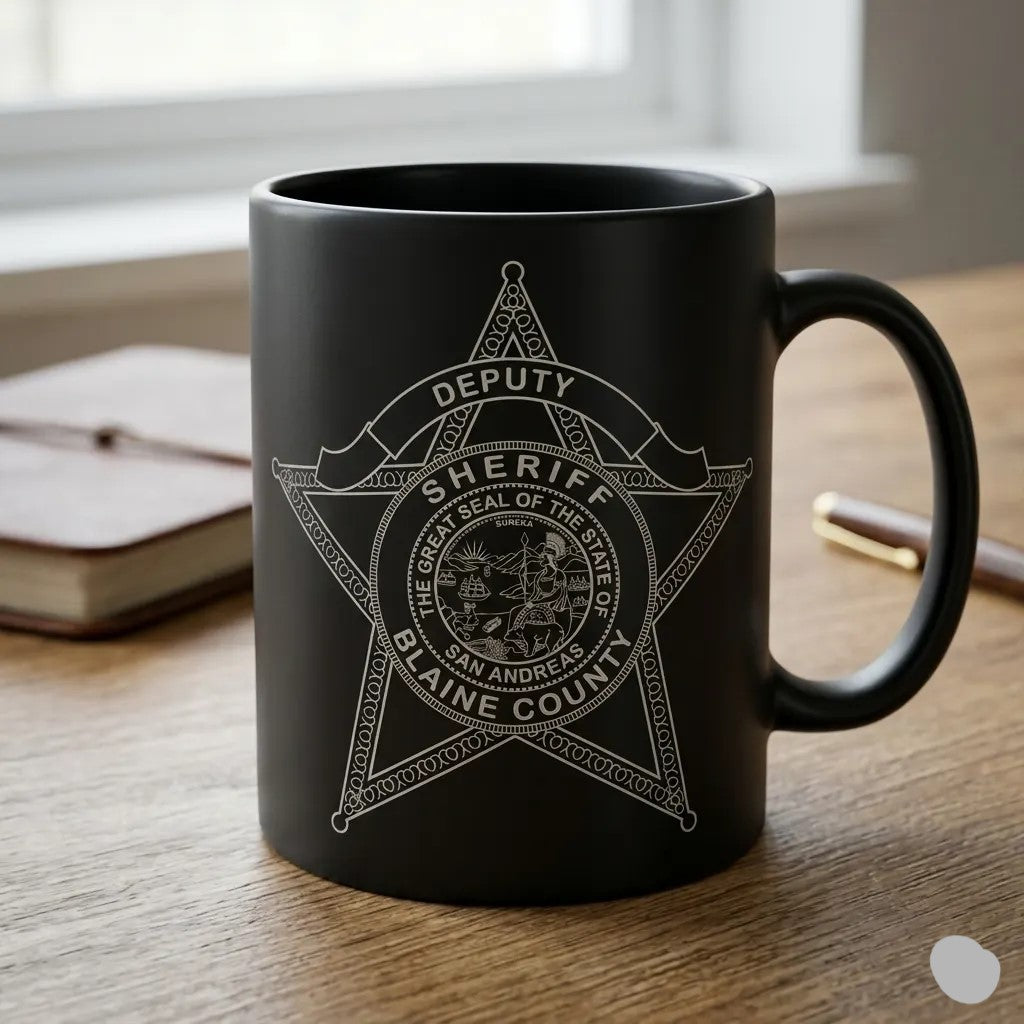 Blaine County Deputy Sheriff Badge SVG

San Andreas Law Enforcement Vector Design

Cosplay Sheriff Badge Engraving File

Gaming Room Decor Sign CNC File

7-Point Star Badge Vector for Laser Cutting