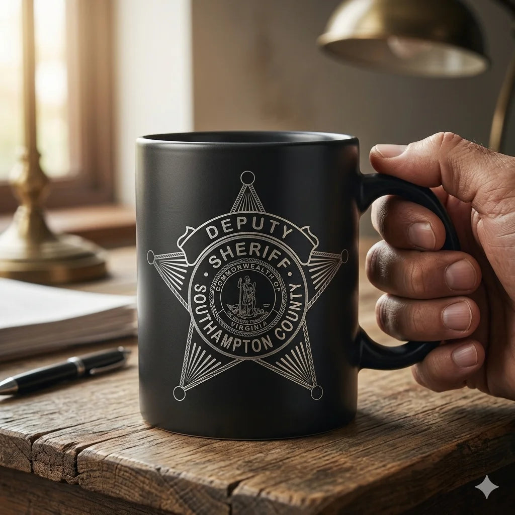 Southampton County Deputy Sheriff Badge SVG

Virginia Law Enforcement Vector Design

Deputy Sheriff Badge Engraving File

Southampton County VA Sign CNC File

Virginia State Seal Badge Vector for Lasers