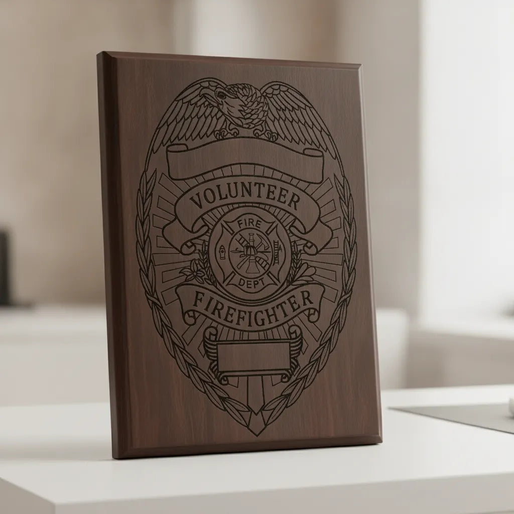Custom Volunteer Firefighter Badge SVG

Fire Rescue Eagle Shield Vector

Blank Panel Firefighter Emblem

Firefighter Plaque Engraving File

Custom Fire Dept Sign CNC File
