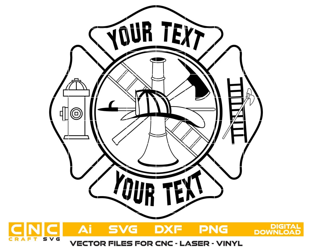 Customizable Firefighter Badge SVG Maltese Cross Vector