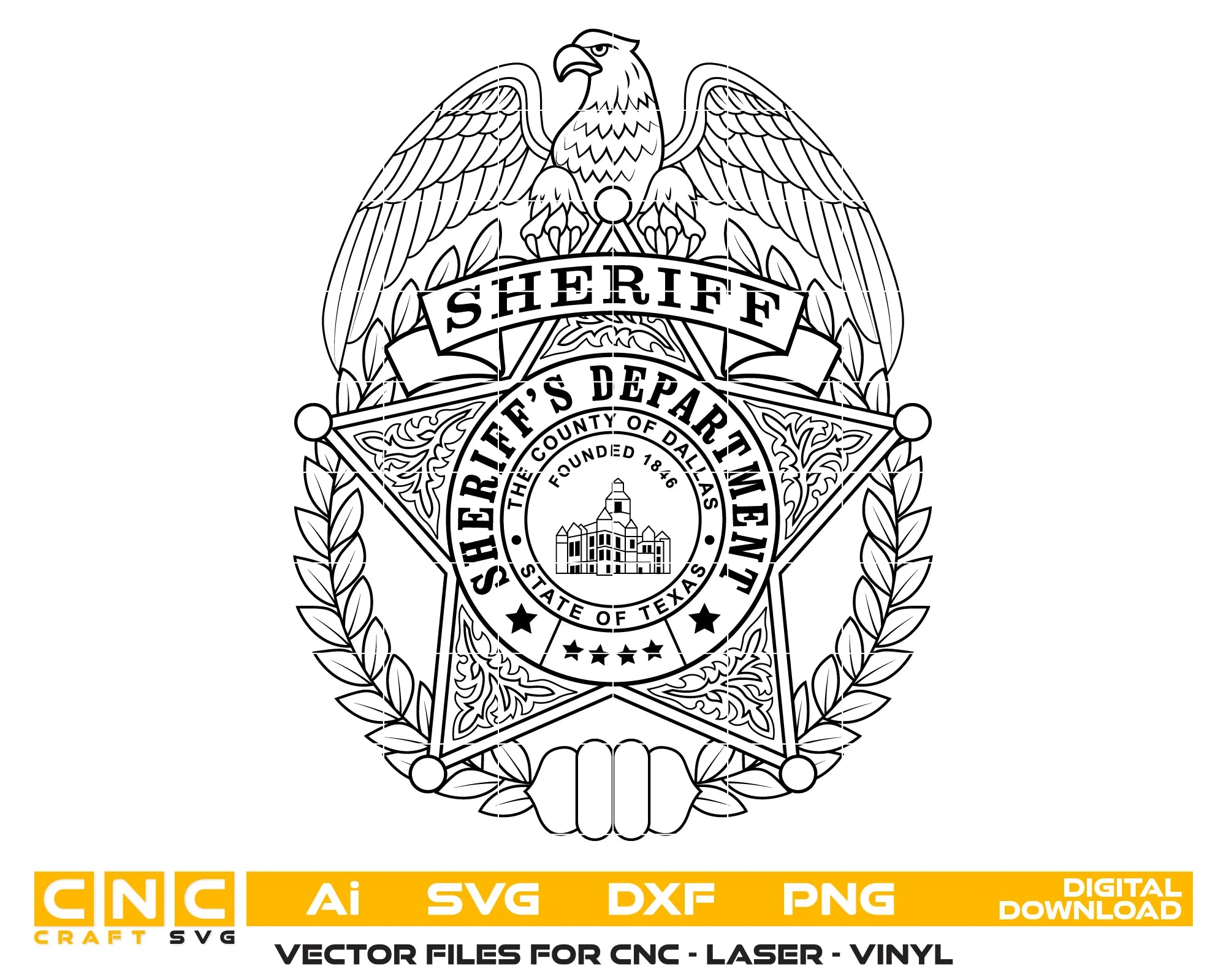 Dallas County Sheriff Cap Badge SVG Texas Law Enforcement Vector