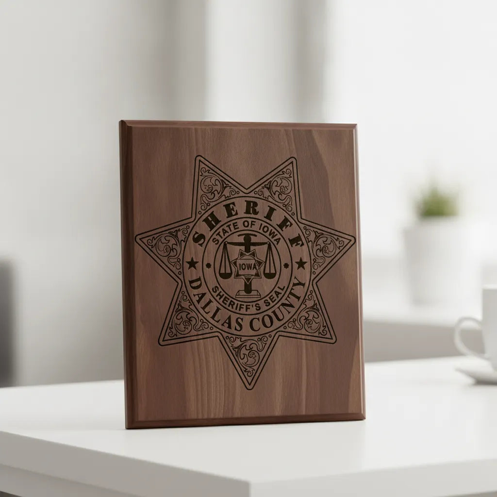 Dallas County Sheriff Badge SVG

Iowa Law Enforcement Vector

6-Point Star Scales of Justice Emblem

Deputy Plaque Engraving File

Dallas County Sheriff Sign CNC File