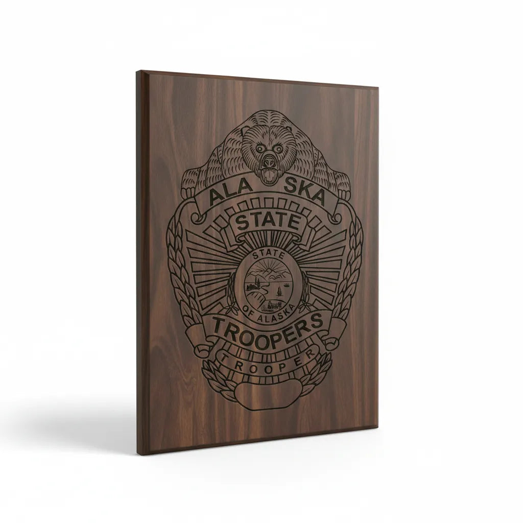 Alaska State Troopers Badge SVG

Alaska Law Enforcement Vector Design

6-Point Star Trooper Badge Engraving File

Alaska State Seal Sign CNC File

Trooper Star Badge Vector for Laser Cutting