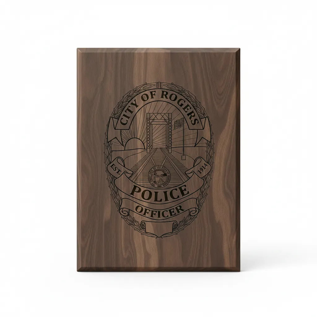 City of Rogers Police Badge SVG

Minnesota Law Enforcement Vector Design

Railway Bridge Police Badge Engraving File

Rogers MN Police Sign CNC File

Customizable Officer Badge Vector for Laser Cutting