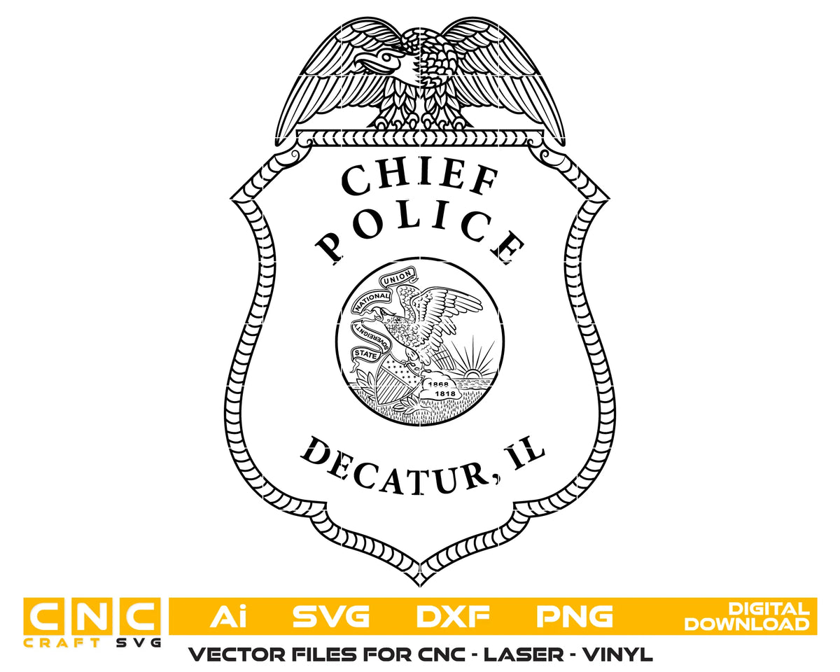 Decatur Police Chief Badge SVG Illinois Law Enforcement Vector