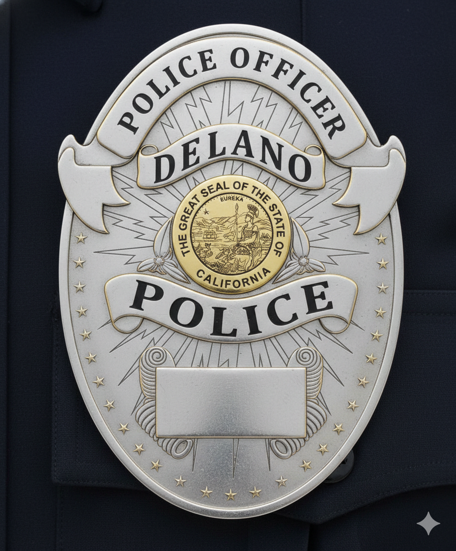 Delano California Police Badge SVG, Delano Police Badge Vector, California Police Badge SVG, Law Enforcement Badge Emblem, Police Shield Vector, Badge Engraving File