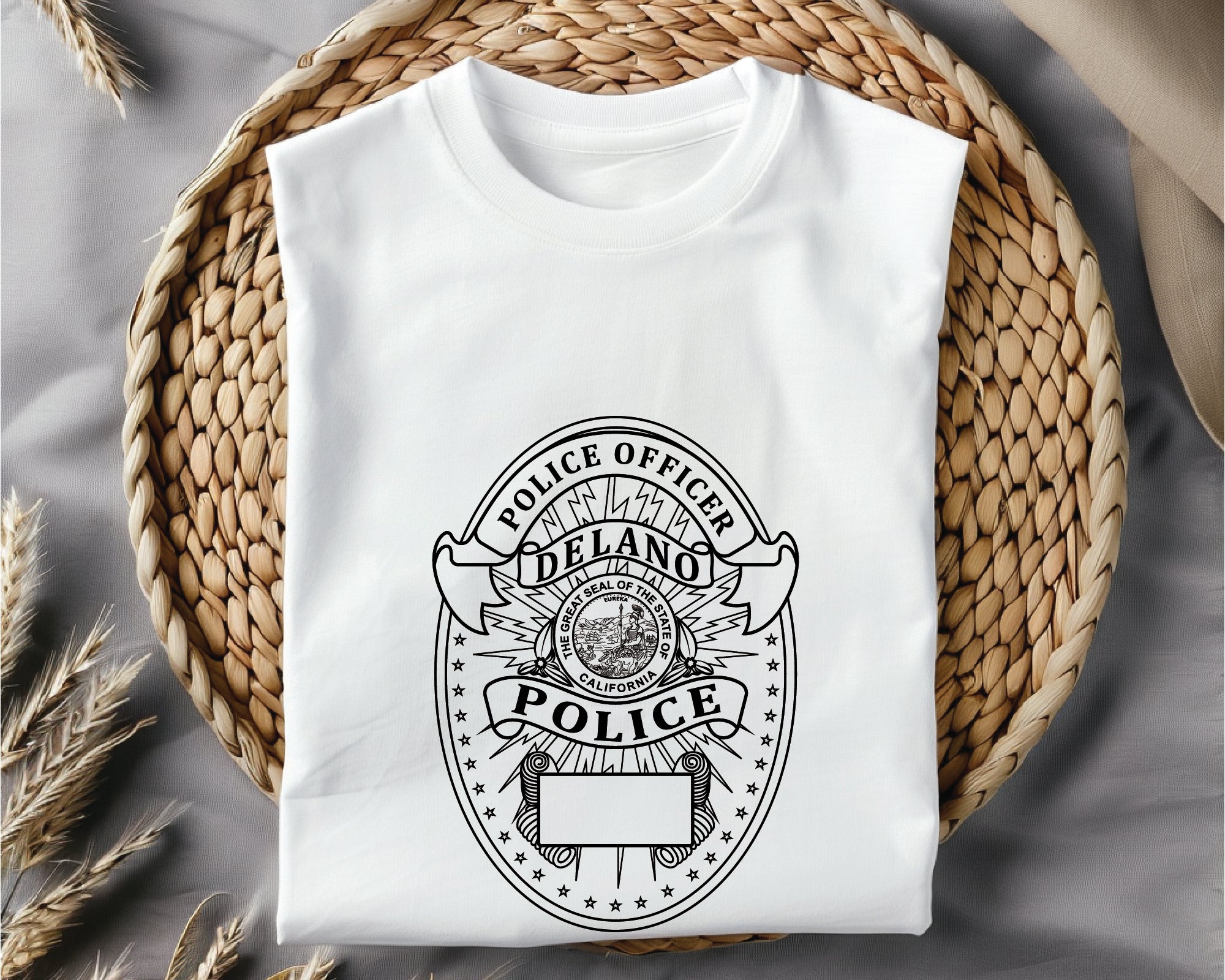 Delano California Police Badge SVG, Delano Police Badge Vector, California Police Badge SVG, Law Enforcement Badge Emblem, Police Shield Vector, Badge Engraving File