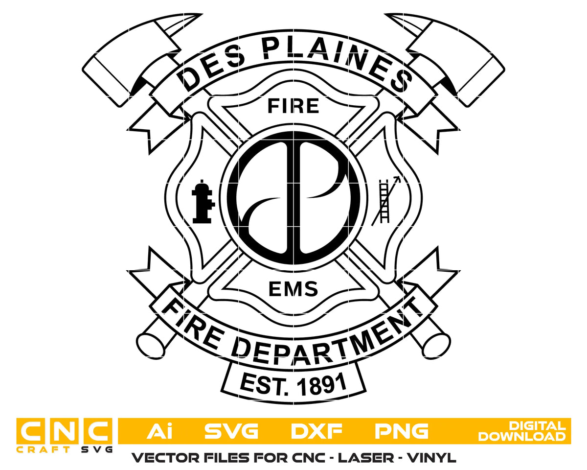 Des Plaines Fire Department Badge SVG Illinois Fire Rescue Vector