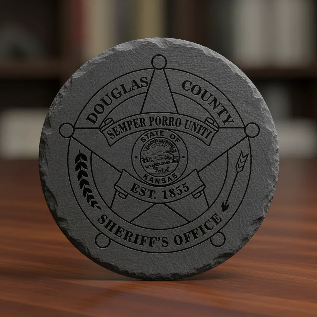 Douglas County Sheriff Badge SVG

Kansas Law Enforcement Vector Design

Semper Porro Uniti Badge Engraving File

Douglas County KS Sign CNC File

Kansas State Seal Star Badge Vector for Lasers