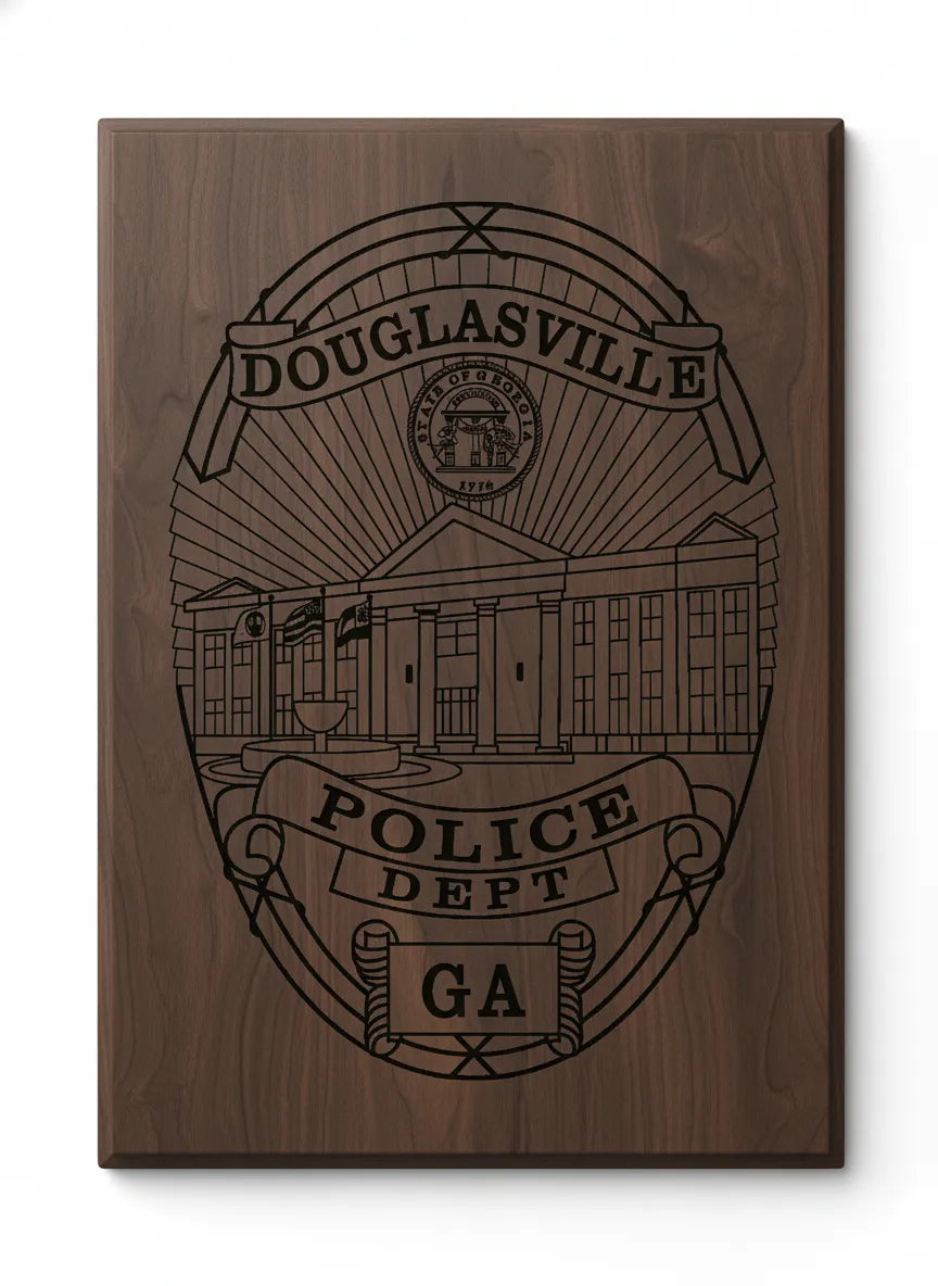 Douglasville Police Department Badge SVG

Georgia Law Enforcement Vector Design

Civic Building Police Badge Engraving File

Douglasville GA Police Sign CNC File

Oval Sunburst Badge Vector for Lasers
