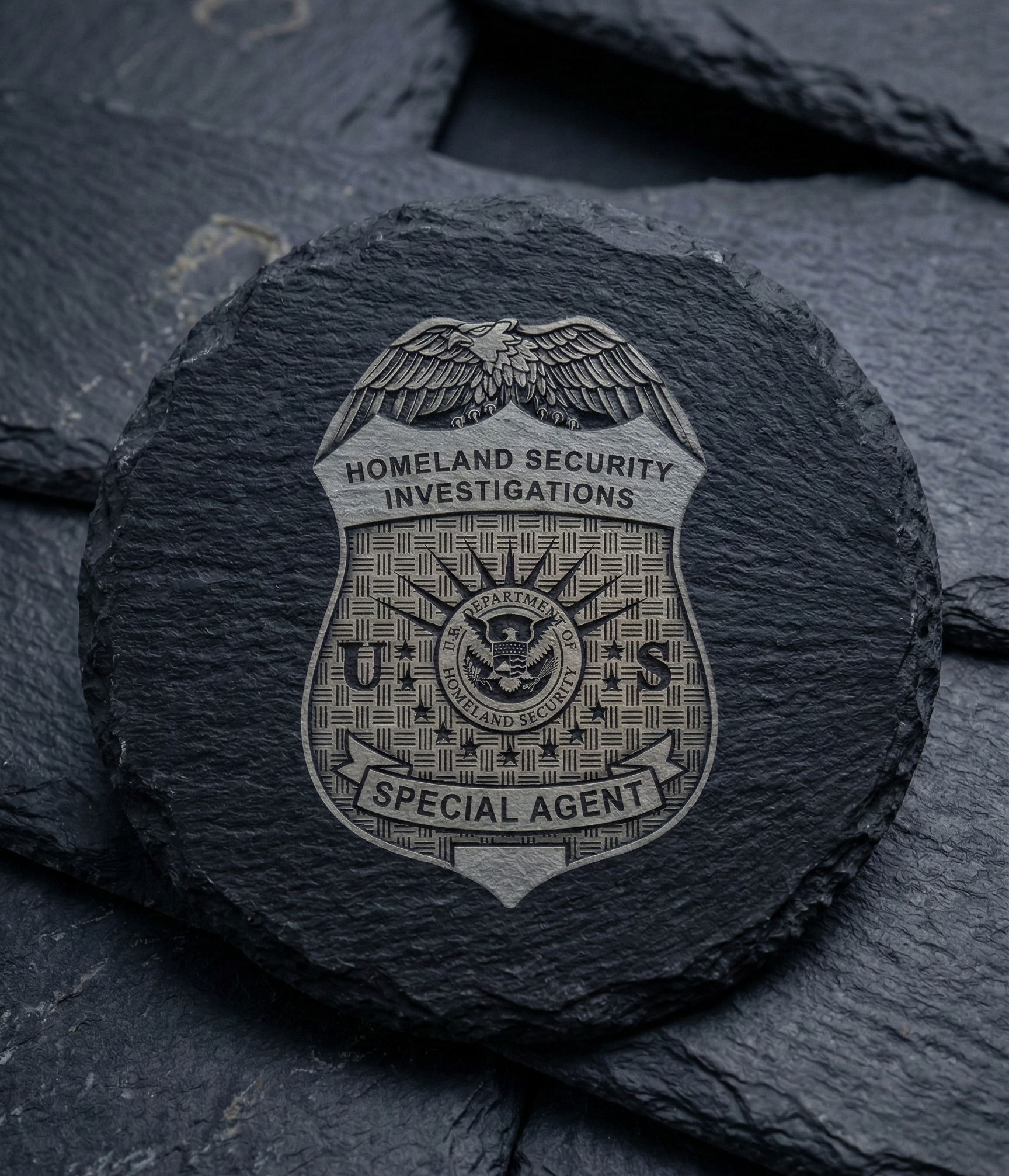 US Homeland Security Investigations Badge SVG

Federal Law Enforcement Vector Design

DHS Special Agent Shield Emblem

Eagle Police Badge Engraving File

HSI Special Agent Sign CNC Router File