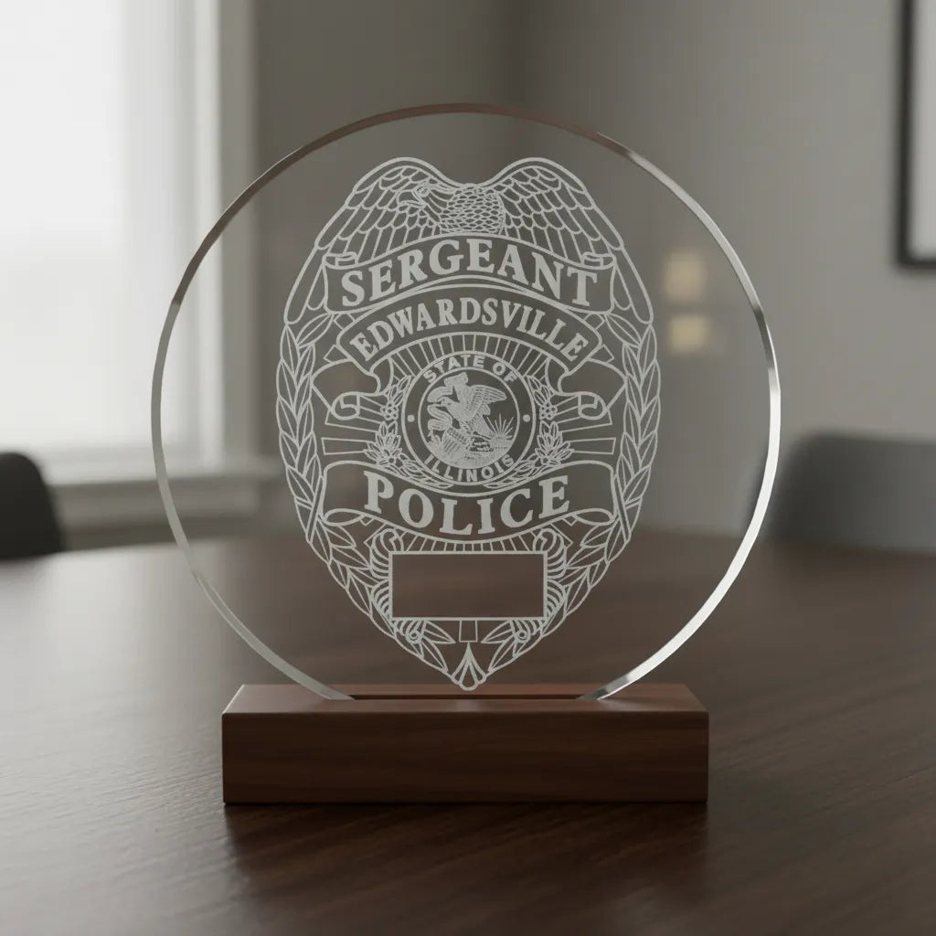 Edwardsville Police Sergeant Badge SVG

Illinois Law Enforcement Vector Design

Eagle Police Badge Engraving File

Edwardsville IL Police Sign CNC File

State of Illinois Seal Vector for Laser Cutting