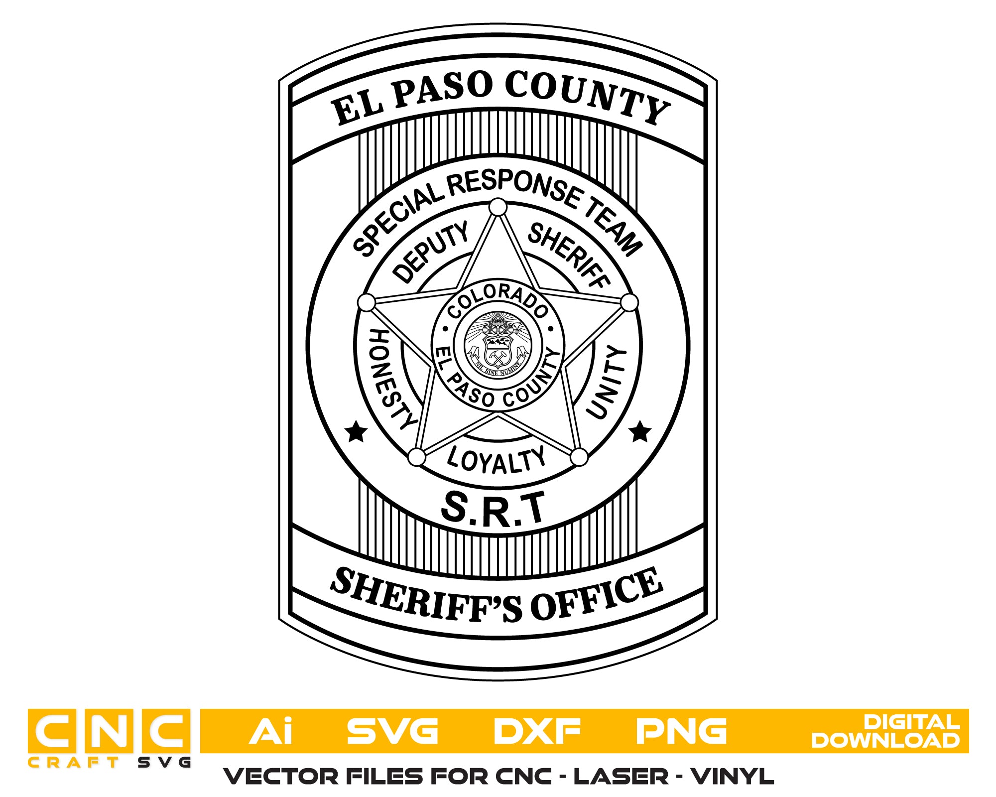 El Paso County Sheriff SRT Patch SVG

Special Response Team Tactical Vector

Skull and Lightning Bolts Engraving File

El Paso County CO Sheriff Sign CNC

Tactical Law Enforcement Patch Vector