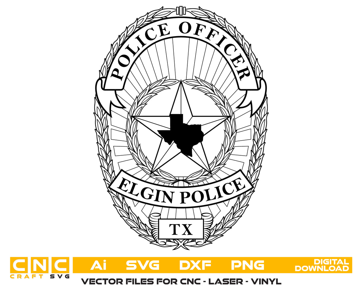 Elgin Police Officer Badge SVG Texas Law Enforcement Vector