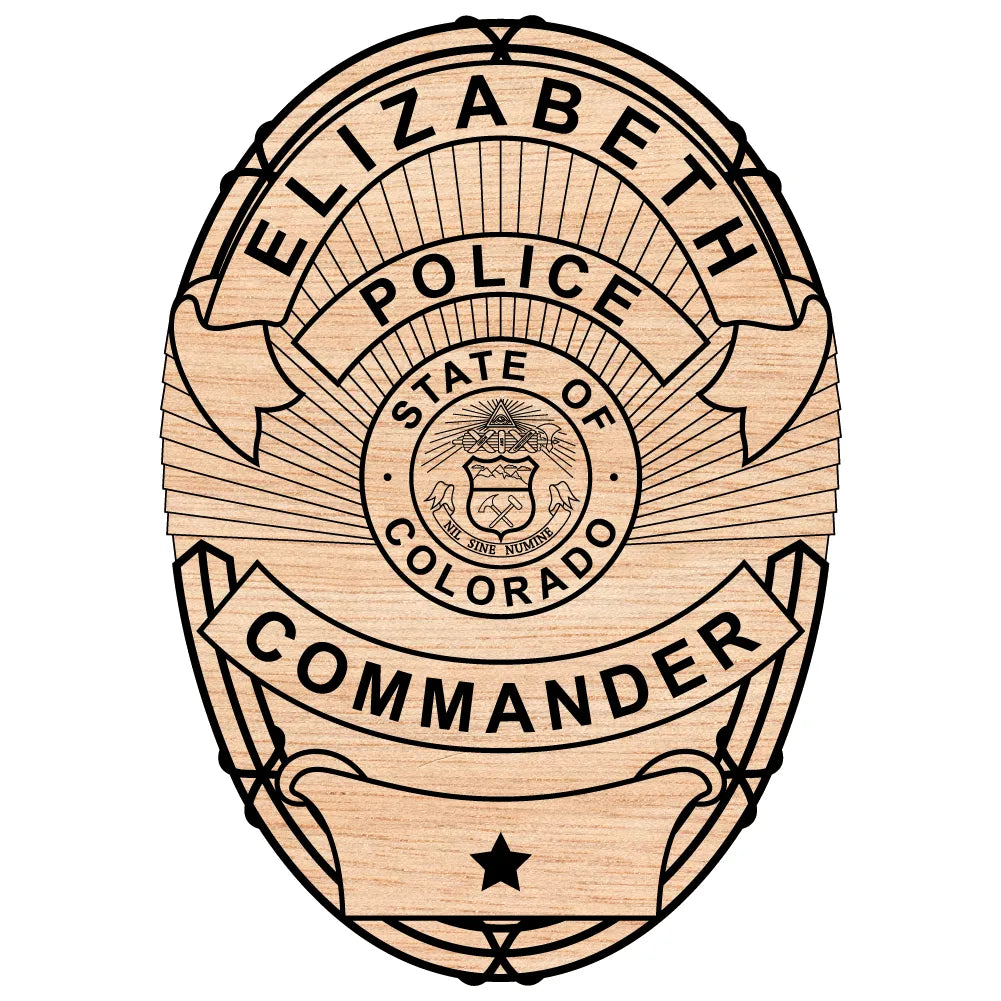 Elizabeth Police Commander Badge SVG

Colorado Law Enforcement Vector

Police Oval Badge State Seal Emblem

Commander Plaque Engraving File

Elizabeth Police Sign CNC File