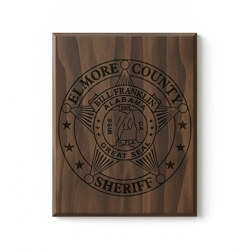 Elmore County Sheriff Badge SVG

Alabama Law Enforcement Vector

Elmore County Sheriff Emblem

Officer Plaque Engraving File

Sheriff Badge Sign CNC File