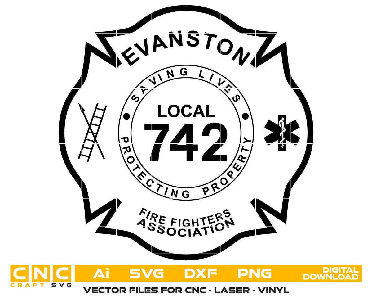 Evanston Fire Fighters Association Local 742 Badge SVG Firefighter Vector