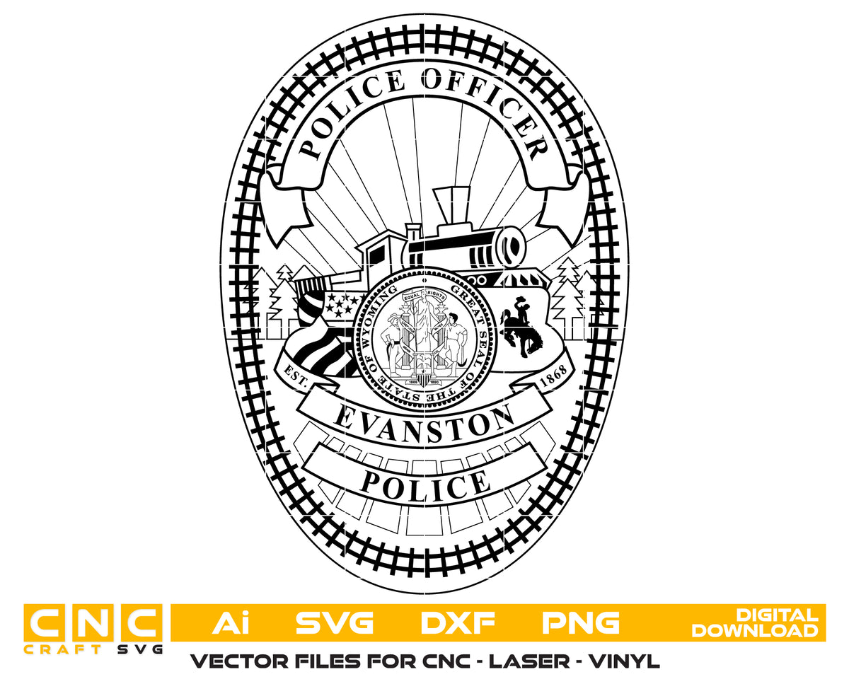 Evanston Police Officer Badge SVG Wyoming Law Enforcement Vector