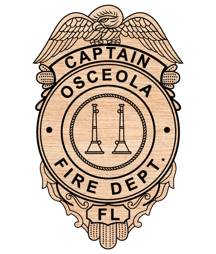 Osceola County Fire Captain Badge SVG

Florida Firefighter Vector Design

Fire Captain Twin Bugles Emblem

Firehouse Sign Engraving File

Osceola FL Fire Dept CNC File