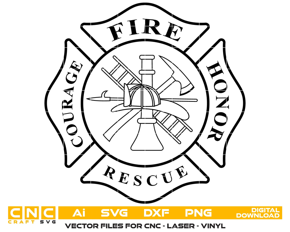 Firefighter Medallion Badge Maltese Cross SVG Fire Rescue Vector