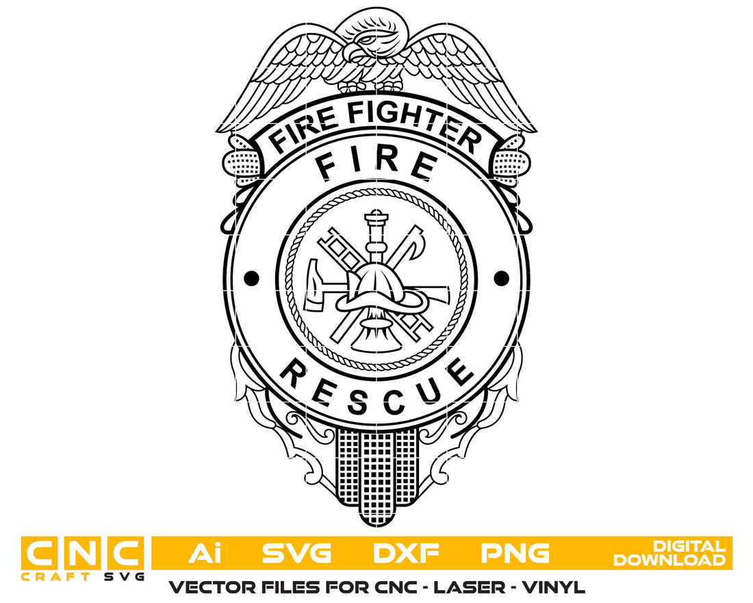 Firefighter Fire Rescue Badge SVG, Fire Department Vector File