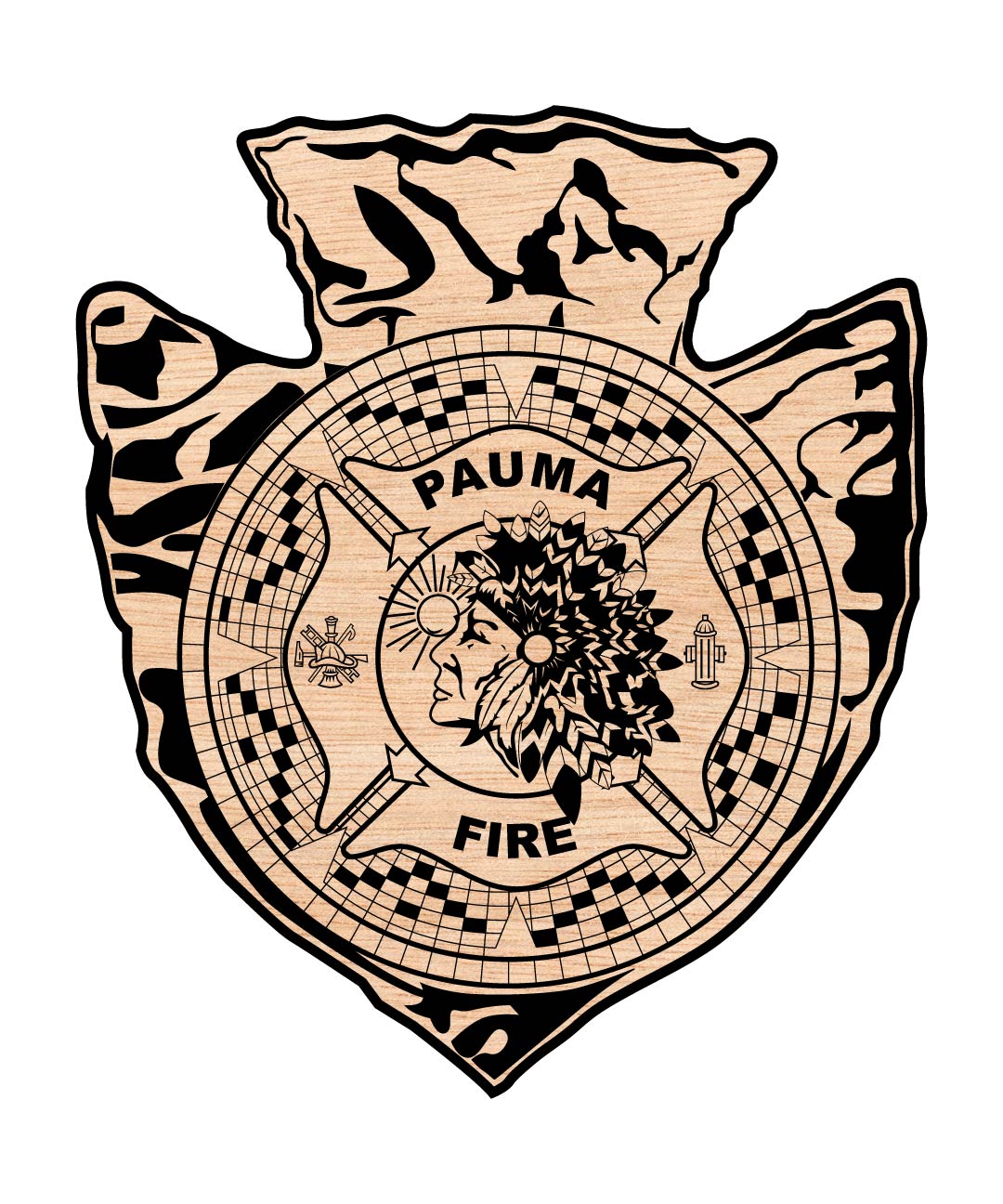 Pauma Fire Department logo, firefighter emblem SVG, fire department patch vector, firefighter logo engraving file, fire station badge SVG, CNC laser engraving design