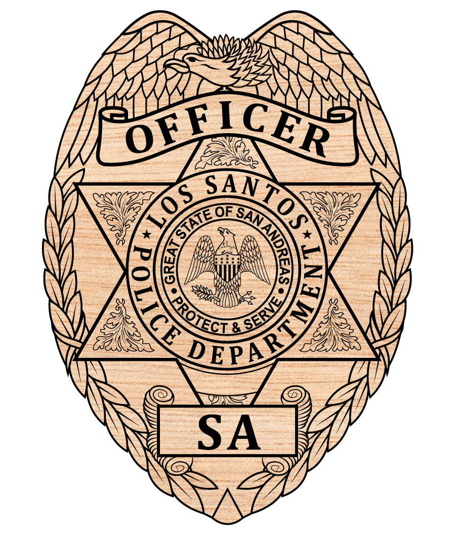 Los Santos Police Officer Badge SVG

LSPD Badge Vector for Cosplay

San Andreas Law Enforcement Emblem

Grand Theft Auto Police Shield Design

FiveM Roleplay Badge CNC File
