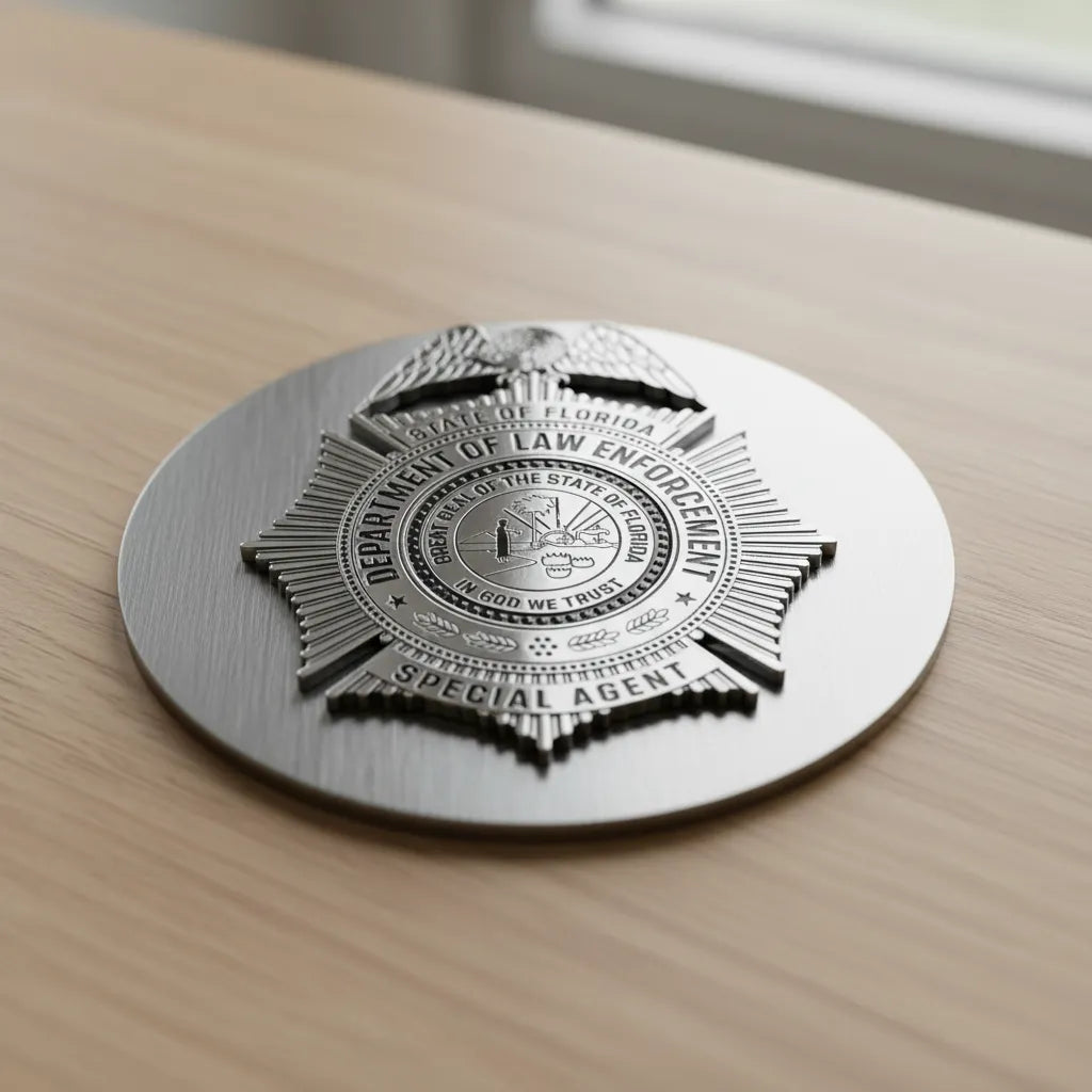 Florida Dept of Law Enforcement Badge SVG

Florida Law Enforcement Vector Design

FDLE Special Agent Badge Engraving File

Florida State Seal Sign CNC File

Starburst Eagle Badge Vector for Lasers