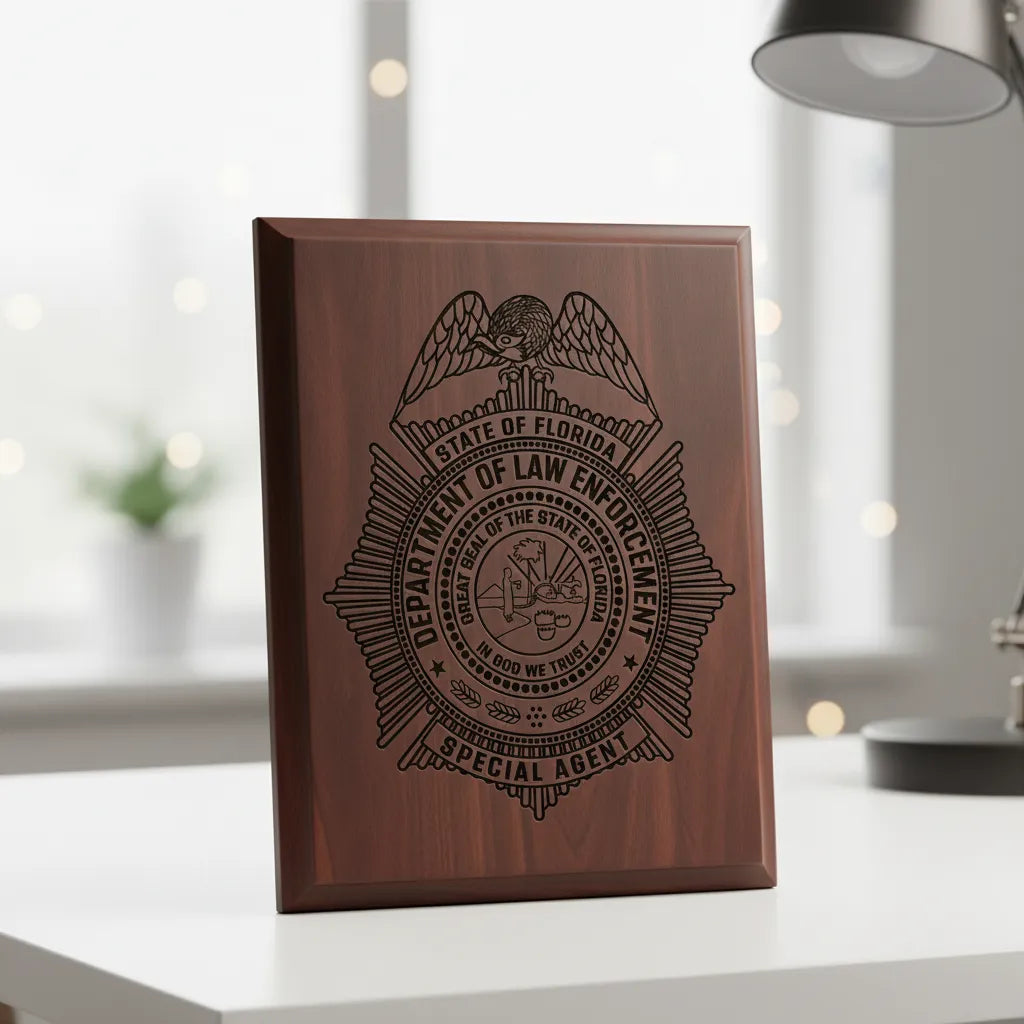 Florida Dept of Law Enforcement Badge SVG

Florida Law Enforcement Vector Design

FDLE Special Agent Badge Engraving File

Florida State Seal Sign CNC File

Starburst Eagle Badge Vector for Lasers