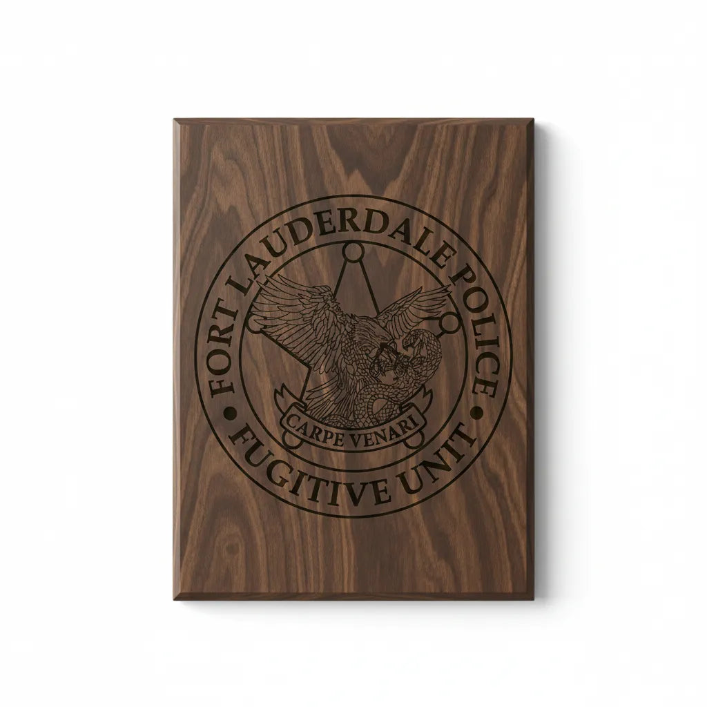 Fort Lauderdale Police Fugitive Unit SVG

Florida Law Enforcement Vector Design

Eagle and Snake Police Patch Engraving File

Fort Lauderdale FL Police Sign CNC File

Fugitive Unit Emblem Vector for Laser Cutting