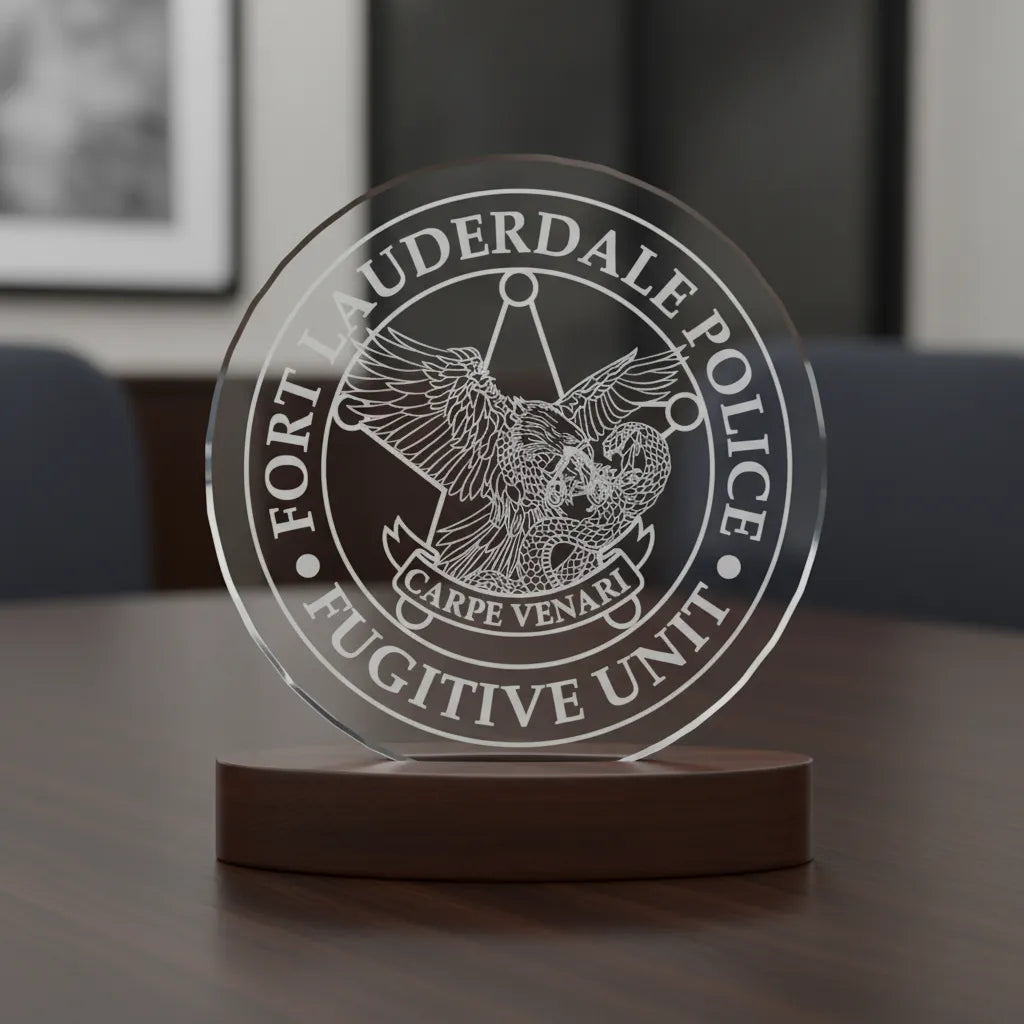 Fort Lauderdale Police Fugitive Unit SVG

Florida Law Enforcement Vector Design

Eagle and Snake Police Patch Engraving File

Fort Lauderdale FL Police Sign CNC File

Fugitive Unit Emblem Vector for Laser Cutting