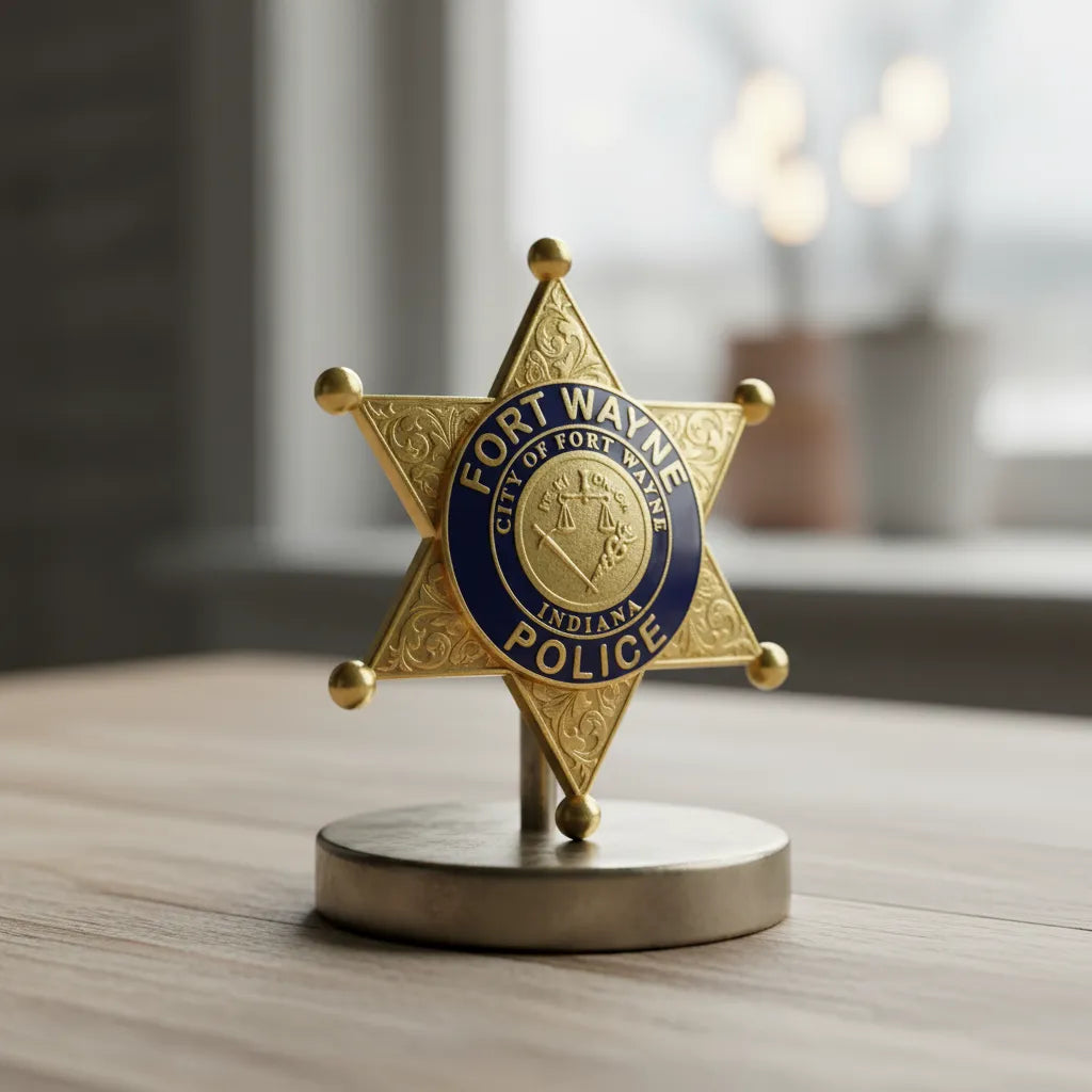 Fort Wayne Police Badge SVG

Indiana Law Enforcement Vector

6-Point Star Police Emblem

Officer Plaque Engraving File

Fort Wayne Police Sign CNC File
