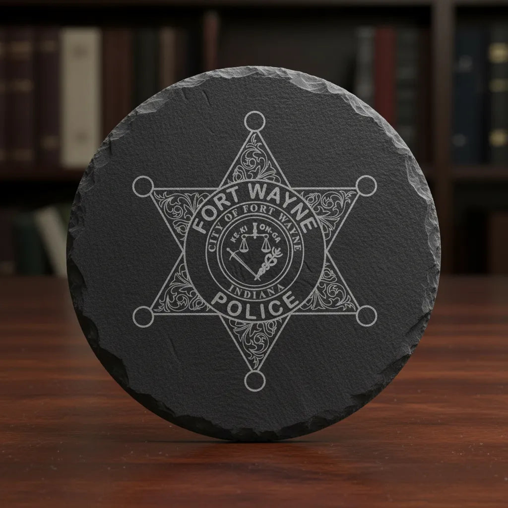 Fort Wayne Police Badge SVG

Indiana Law Enforcement Vector

6-Point Star Police Emblem

Officer Plaque Engraving File

Fort Wayne Police Sign CNC File