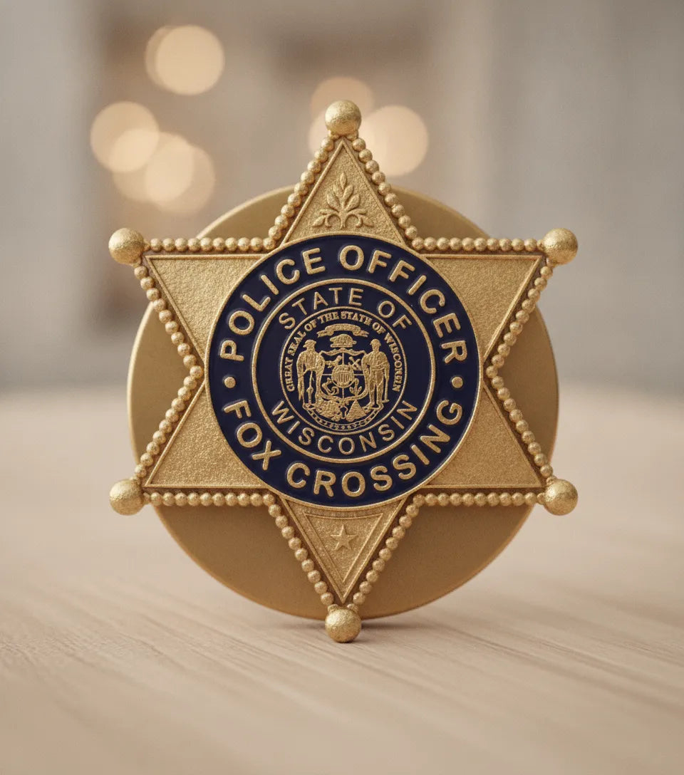 Fox Crossing Police Badge SVG

Wisconsin Law Enforcement Vector

Fox Crossing Police Emblem

Officer Plaque Engraving File

Police Badge Sign CNC File