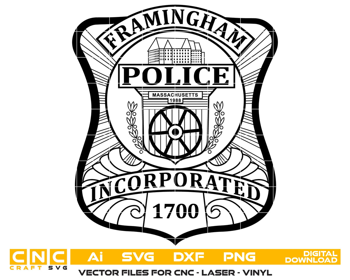 Framingham Police Badge SVG Massachusetts Law Enforcement Vector