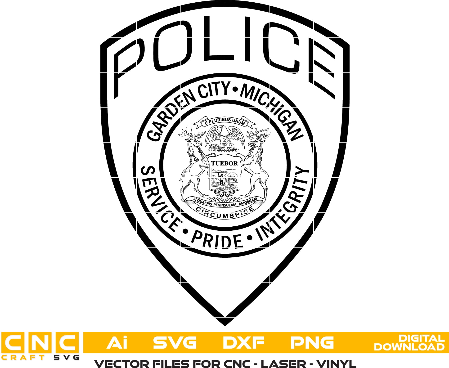 Garden City Michigan Police Patch SVG

Michigan Law Enforcement Shield Vector

State of Michigan Coat of Arms Engraving File

Garden City Police Patch Sign CNC File

Police Shield Vector for Lasers