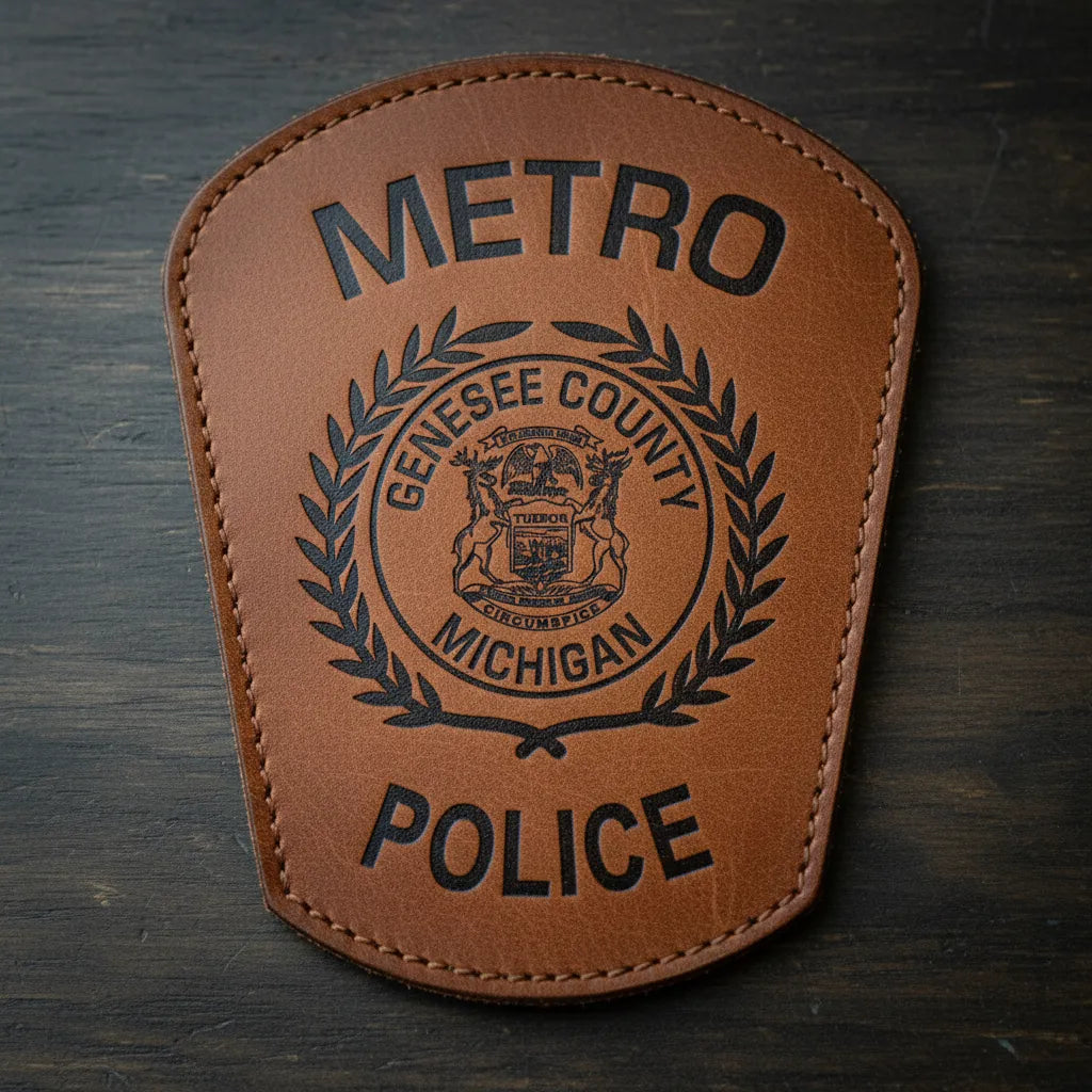 Genesee County Metro Police Patch SVG

Michigan Law Enforcement Vector Design

Police Shield Patch Engraving File

Genesee County MI Police Sign CNC File

Michigan State Outline Vector for Lasers