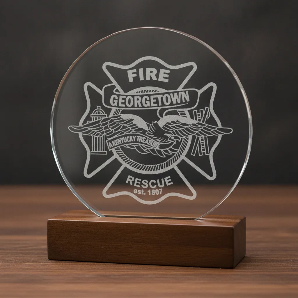 Georgetown KY Fire Department Badge SVG

Kentucky Fire Rescue Maltese Cross Vector

Flying Eagle Firefighter Emblem Engraving File

Fire Hydrant and Ladders Sign CNC File

Fire Rescue Shield Vector for Lasers