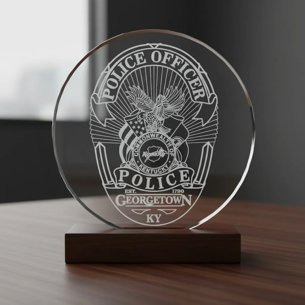 Georgetown Police Badge SVG

Kentucky Law Enforcement Vector Design

Police Officer Badge Engraving File

Georgetown KY Sign CNC File

Eagle Badge Vector for Laser Cutting