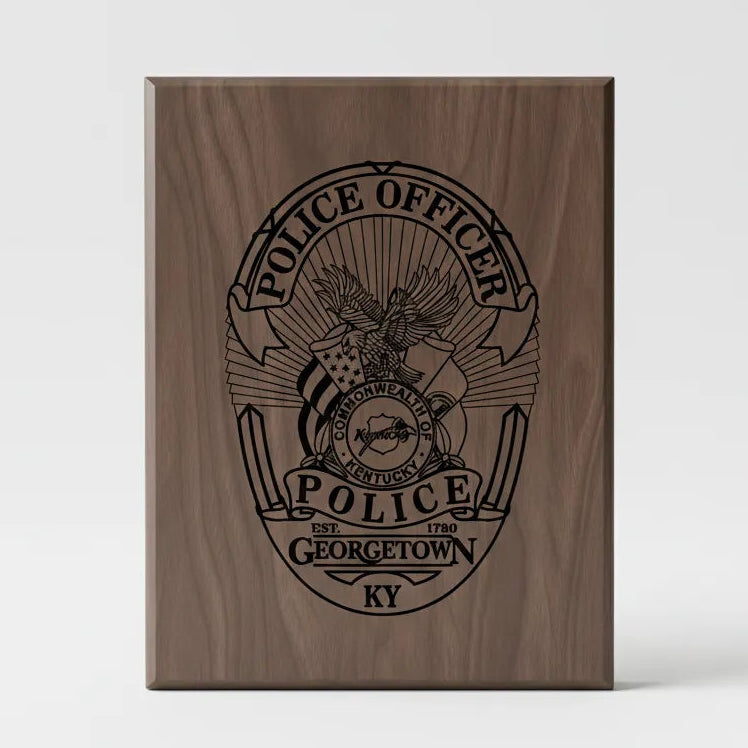 Georgetown Police Officer Badge SVG

Kentucky Law Enforcement Vector Design

Eagle and Flags Police Badge Engraving File

Georgetown KY Police Sign CNC File

Commonwealth of Kentucky Seal Vector for Laser Cutting