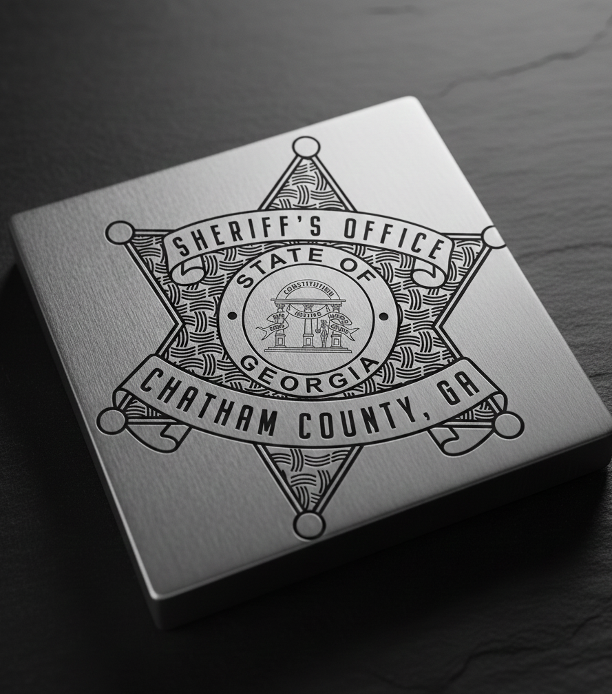 Chatham County Georgia Sheriff SVG

Georgia State Star Badge Vector Design

Chatham County GA PD Emblem for CNC Engraving

Sheriff Office Badge SVG for Laser Cut

GA Law Enforcement Badge Vector