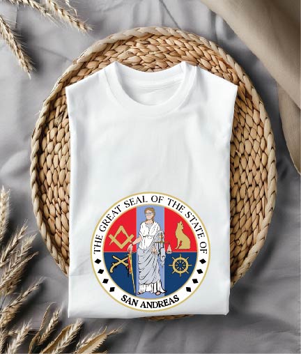 Great Seal of San Andreas SVG

Full Color Fictional State Emblem

San Andreas Lady Justice Vector

Gaming Community Decal Print File

State of San Andreas Color Logo