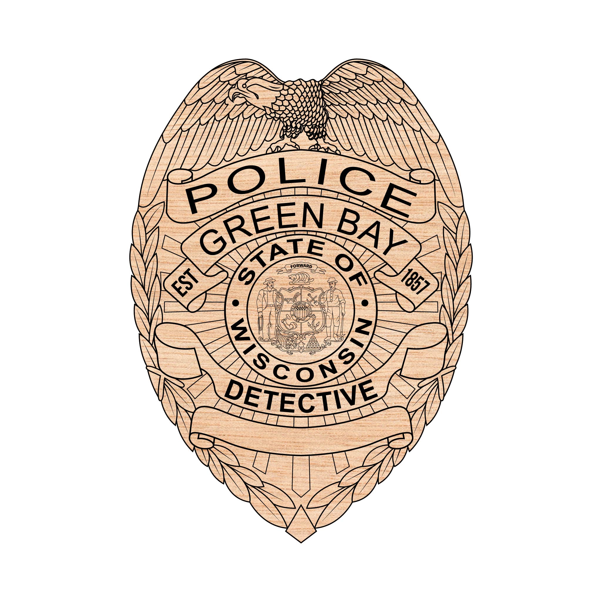 Green Bay Wisconsin Police Detective Badge SVG for CNC

GBPD Detective Badge Vector for Laser Engraving

Green Bay Wisconsin Law Enforcement Emblem for Wood Carving

Professional Green Bay Police Detective Shield Design

Green Bay Police SVG Logo for CNC Router Projects