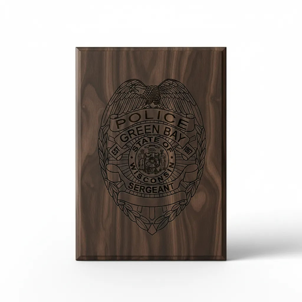 Green Bay Police Sergeant Badge SVG

Wisconsin Law Enforcement Vector Design

Police Sergeant Badge Engraving File

Green Bay Police Sign CNC File

Sergeant Badge Vector for Laser Cutting