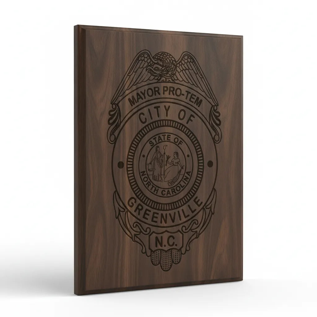 Greenville NC Mayor Pro Tem Badge SVG

North Carolina City Official Shield Vector

State of NC Seal Emblem Engraving File

Mayor Pro Tem Badge Sign CNC File

Civic Eagle Shield Vector for Lasers