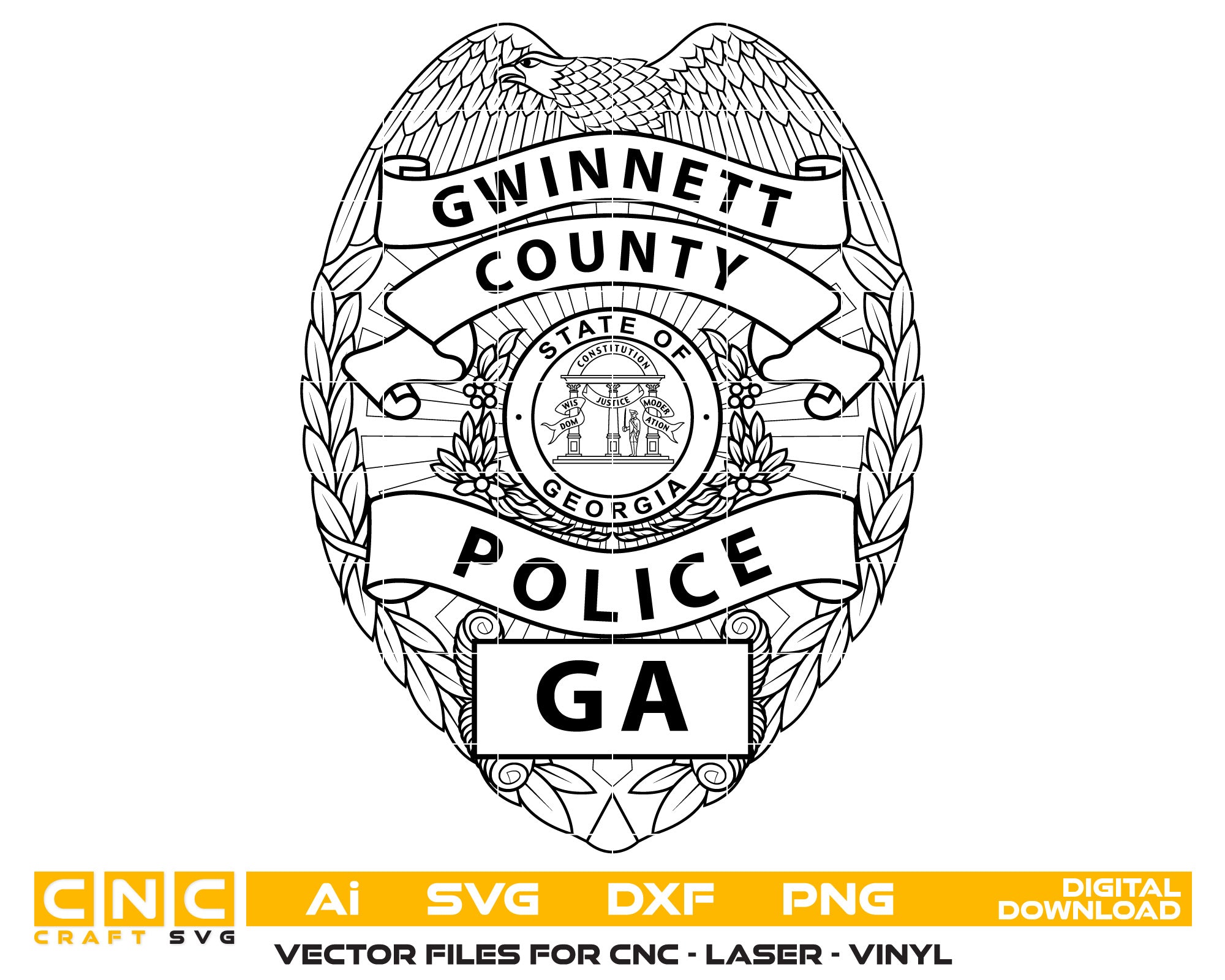 Gwinnett County Police Badge SVG

Georgia Police Shield with Eagle

Gwinnett County Law Enforcement Emblem

Police Badge Vector for Engraving

Georgia State Seal Police Logo